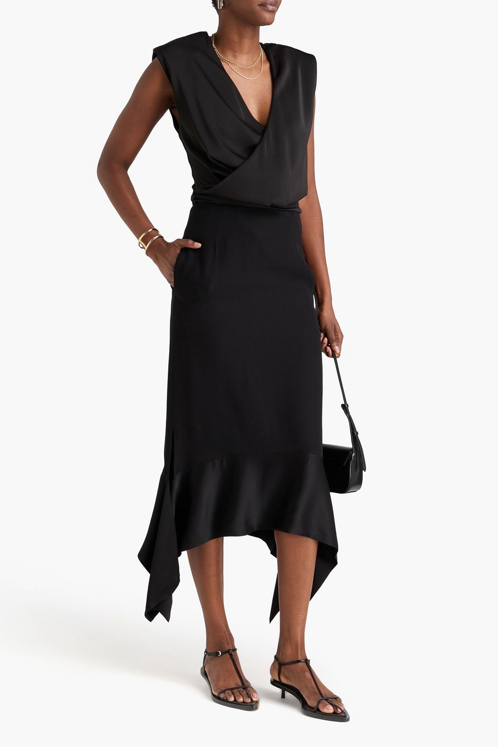 TOTEME تنورة متوسطة الطول من الكريب بقِطع محاكة بجانب بعضها البعض من الساتان