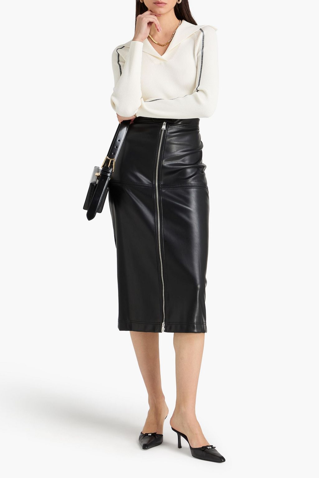 SIMKHAI Ribbed-knit polo sweater