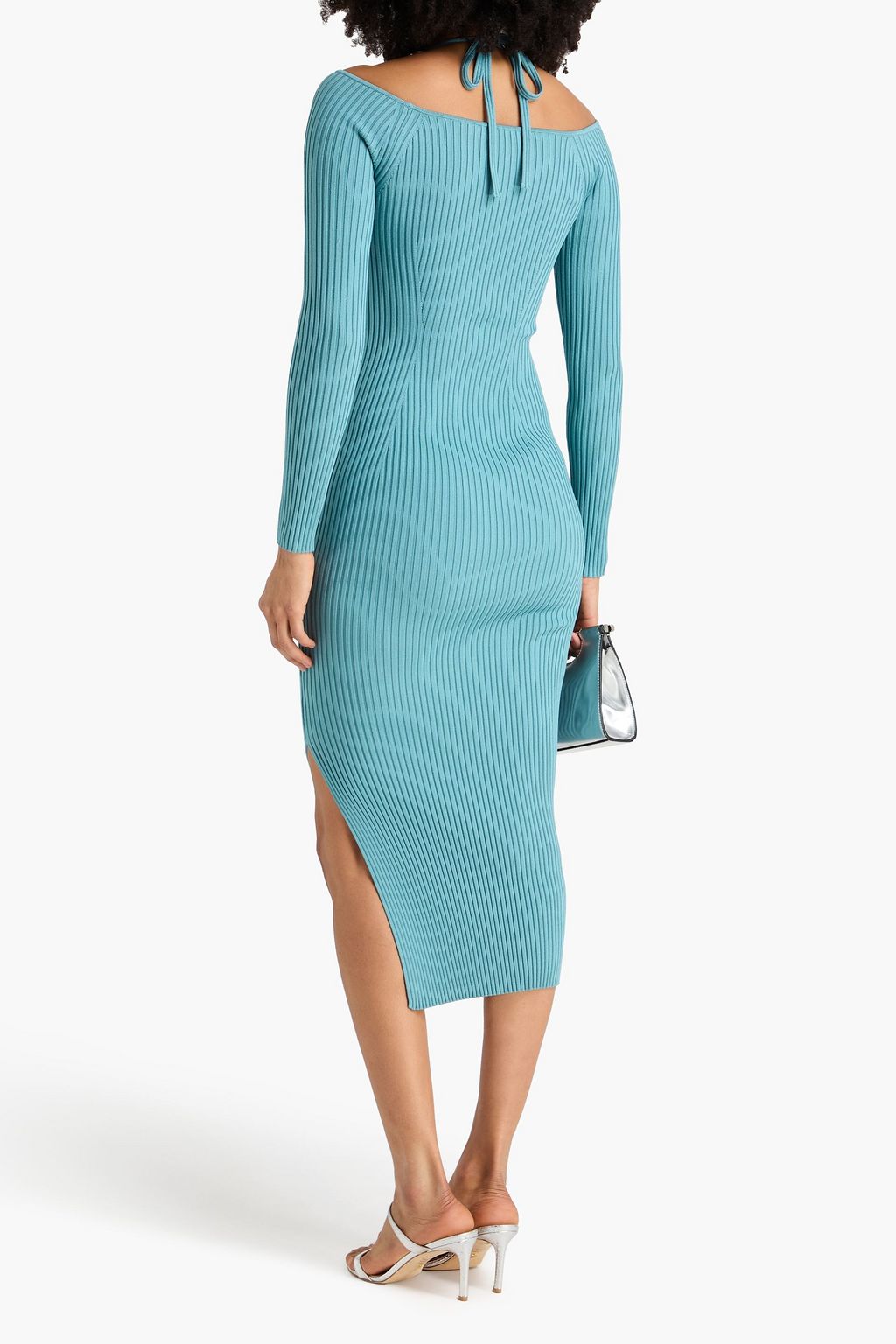 SIMKHAI Cold-shoulder ribbed-knit midi dress