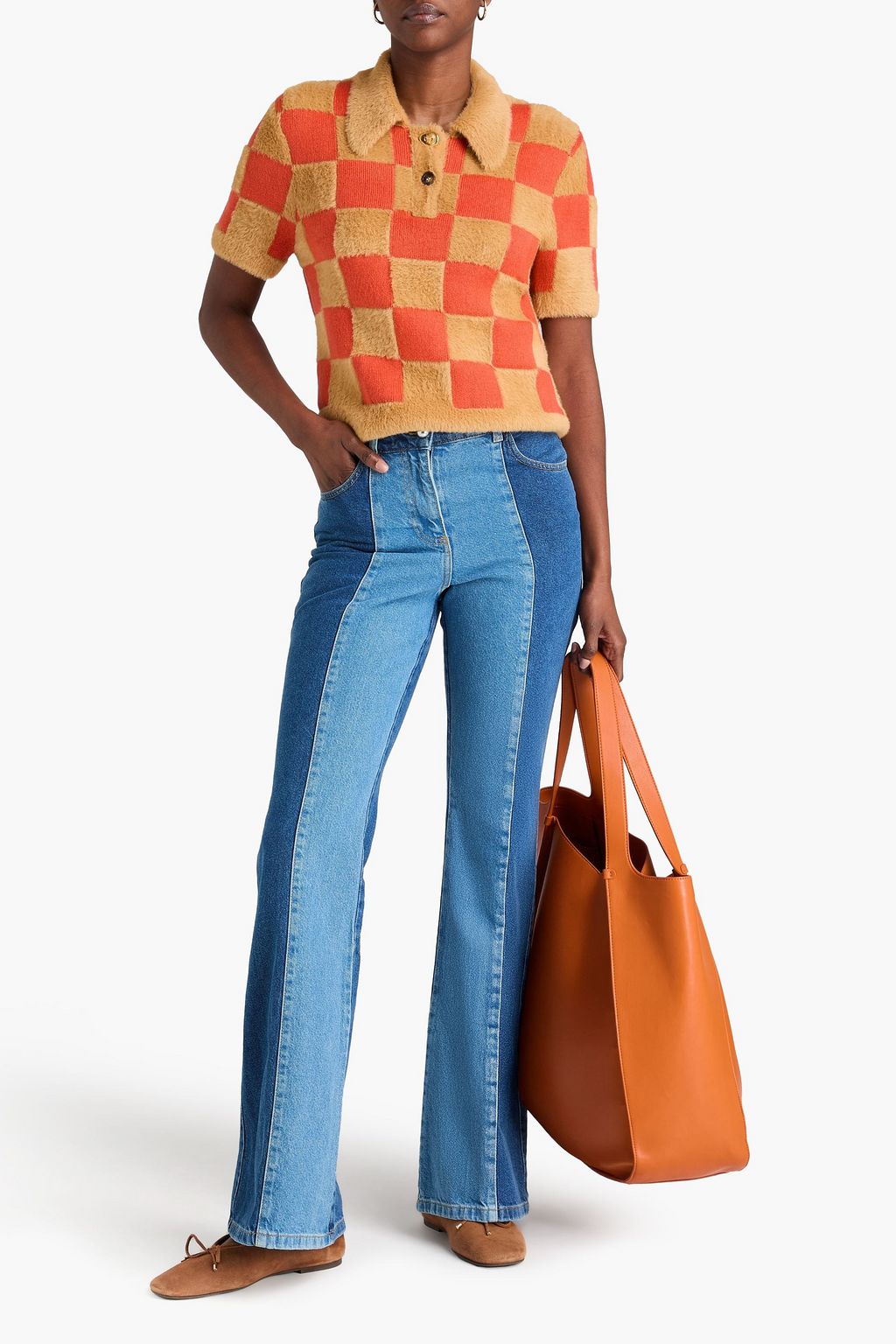 STINE GOYA Checked jacquard-knit polo sweater