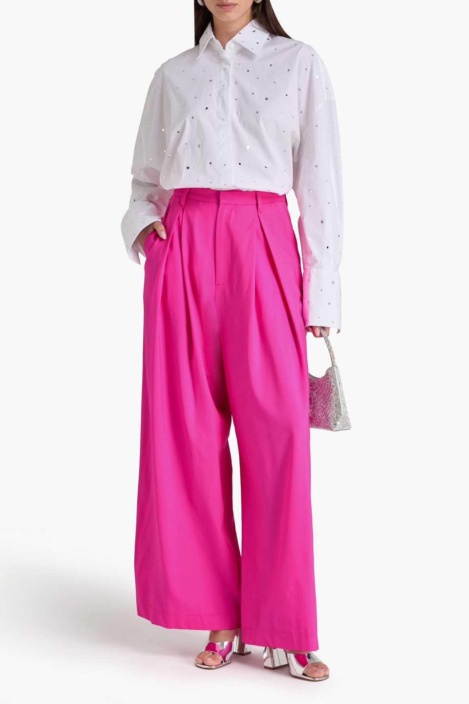  Giuseppe Di Morabito - Hose Mit Weitem Bein Aus Crêpe Aus Einer Wollmischung Mit Falten - Pink - It 38 
