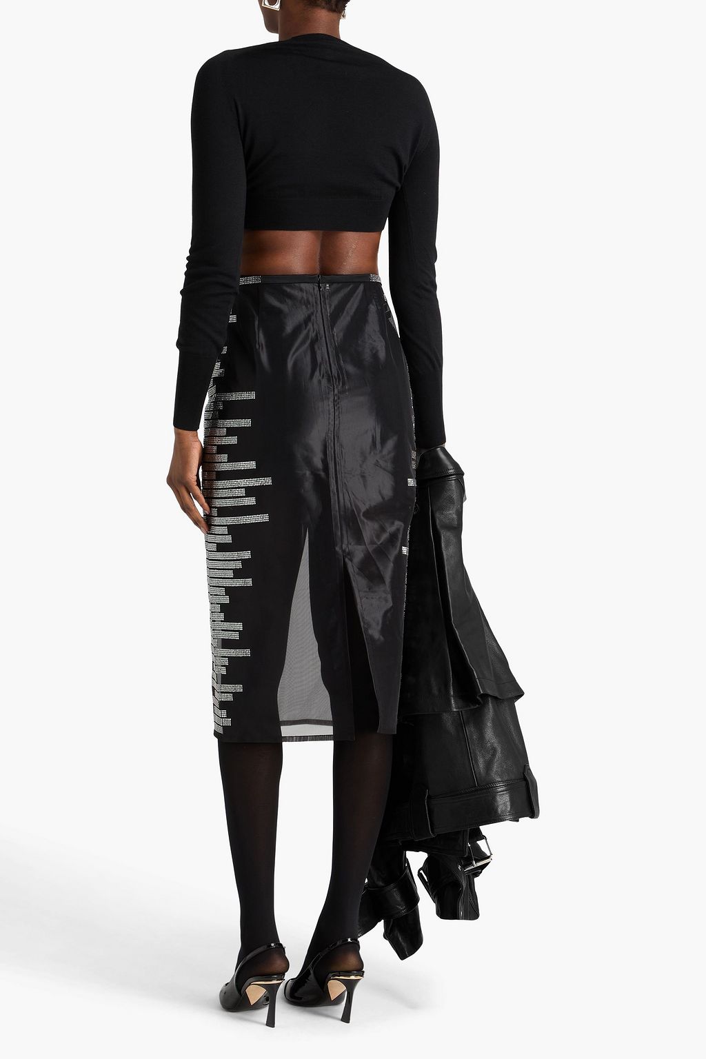 NUÉ Crystal-embellished tulle midi skirt