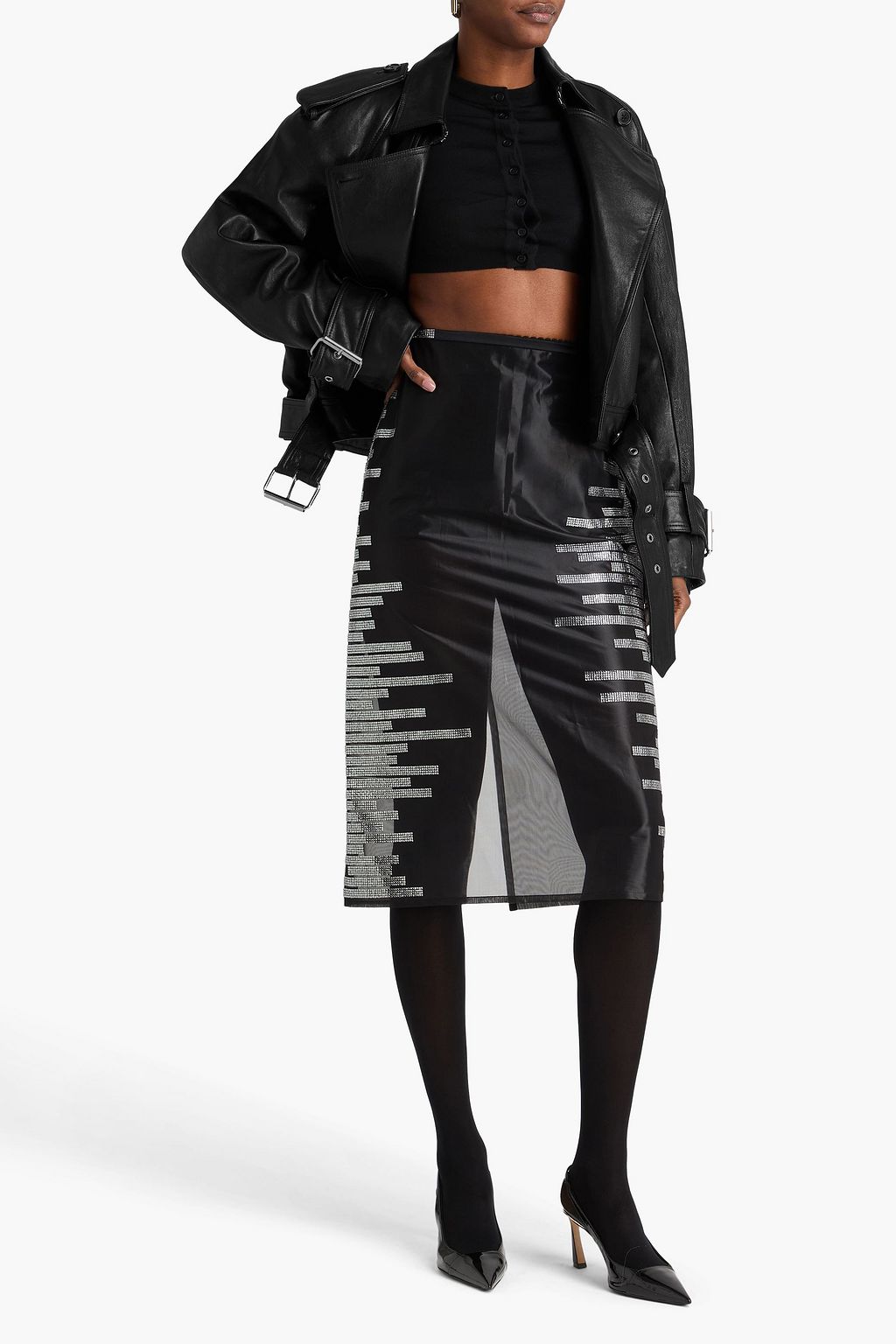 NUÉ Crystal-embellished tulle midi skirt