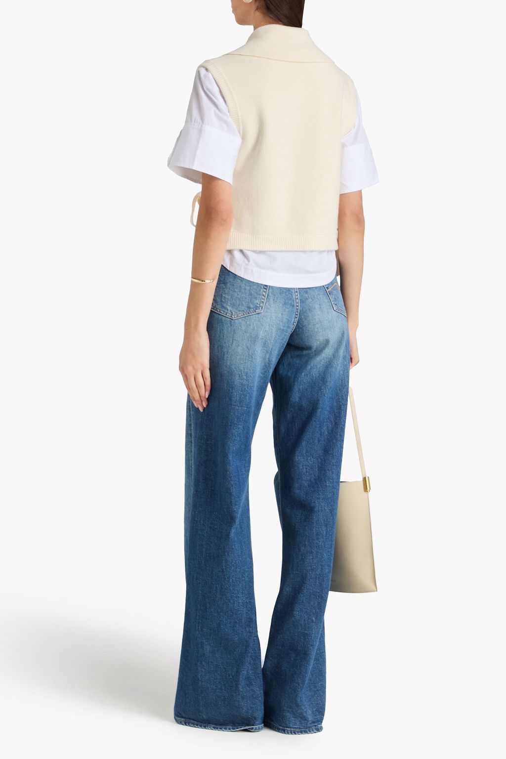 SIMKHAI Leanna merino wool and cotton-poplin polo shirt