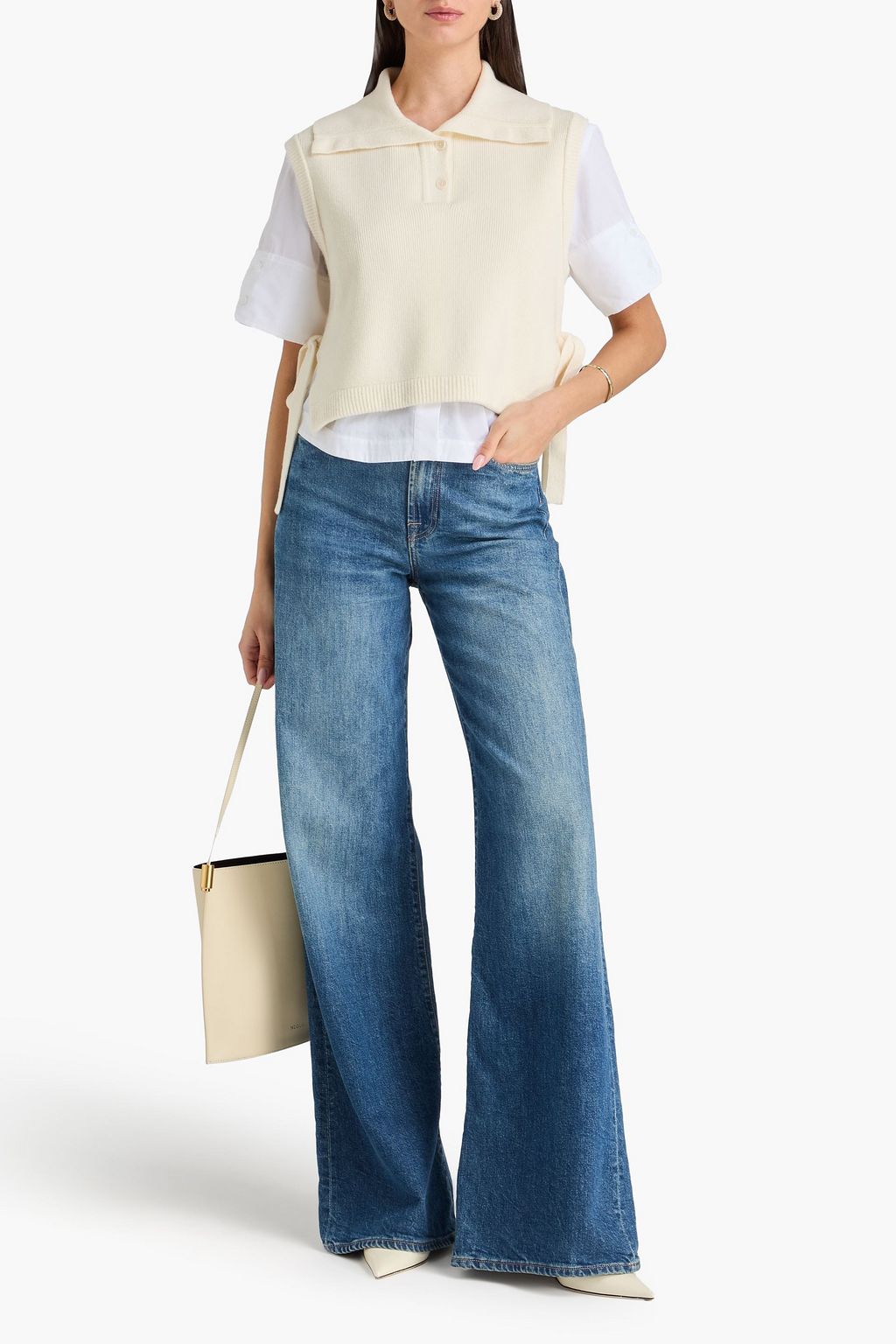 SIMKHAI Leanna merino wool and cotton-poplin polo shirt