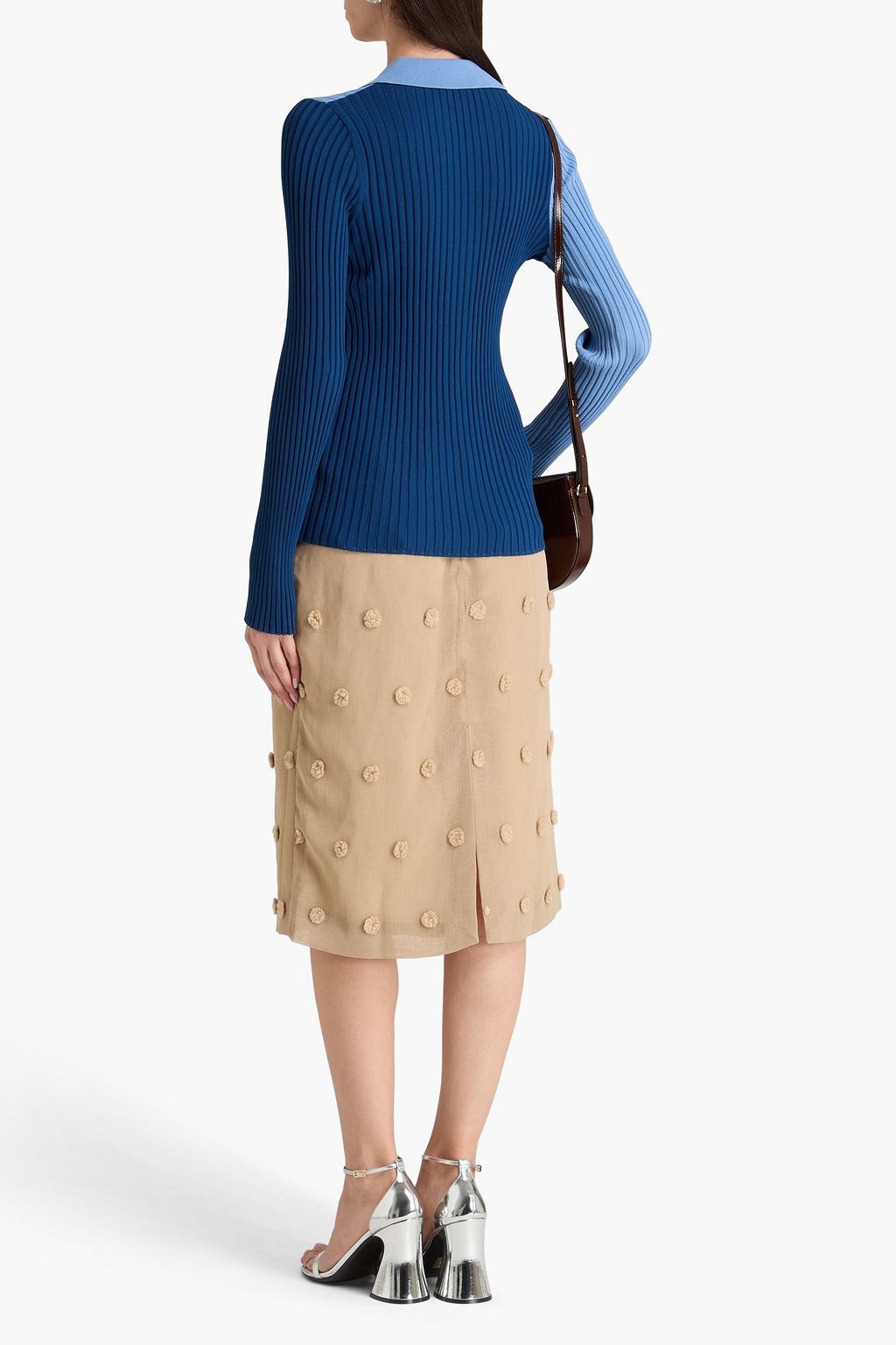 STINE GOYA Two-tone ribbed-knit cardigan