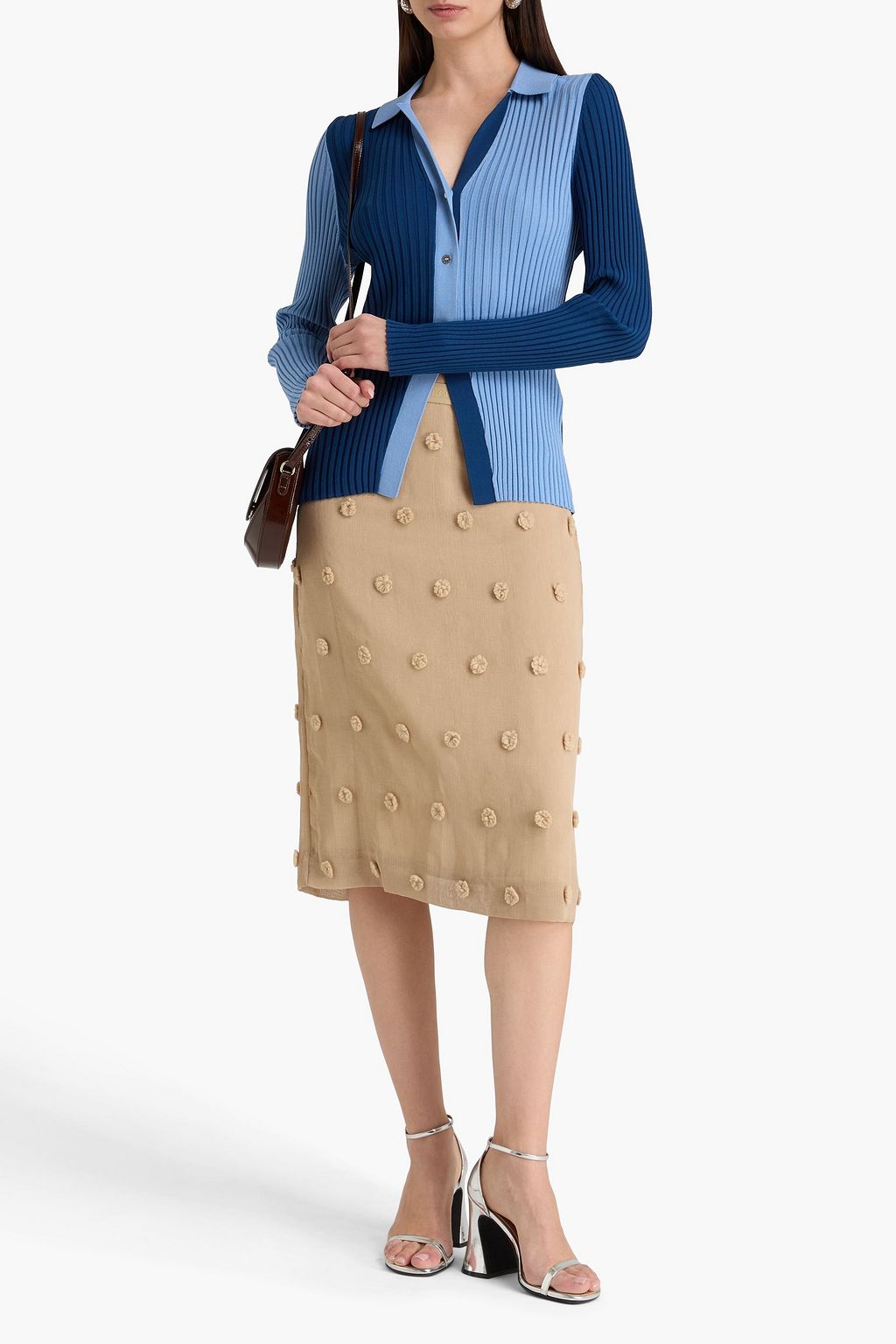 STINE GOYA Two-tone ribbed-knit cardigan