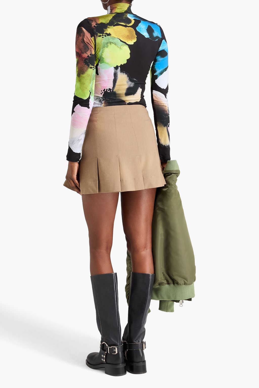 STINE GOYA Floral-print stretch-jersey turtleneck top