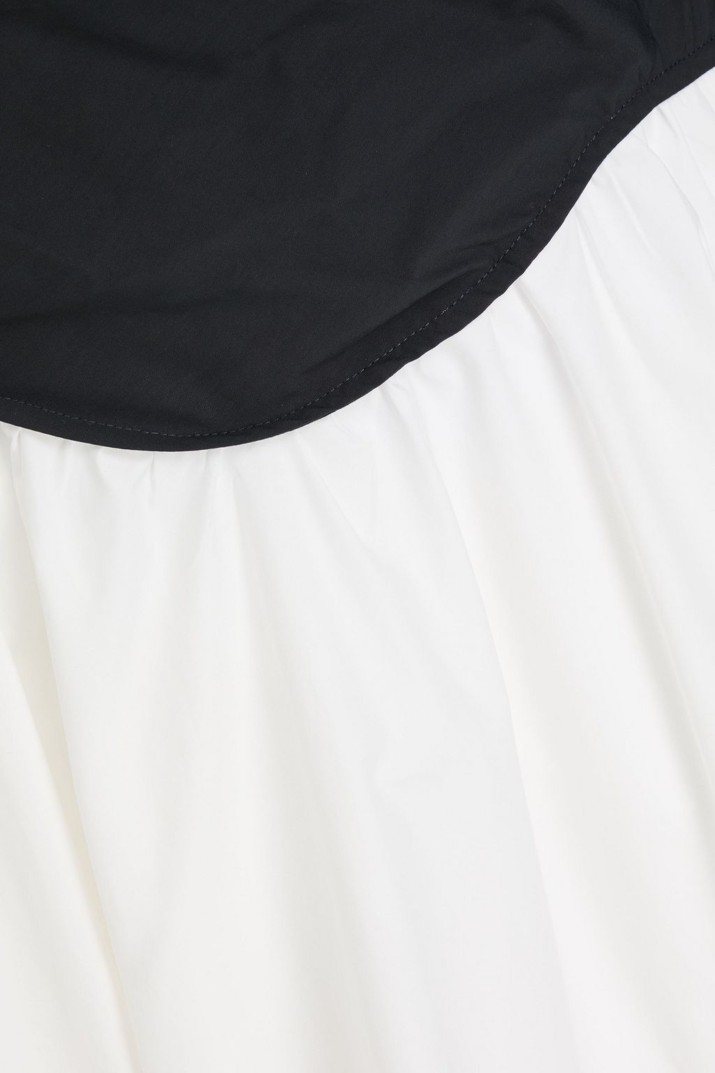 SIMKHAI 오프 더 숄더 투톤 코튼 혼방 포플린 드레이프 미디 드레스