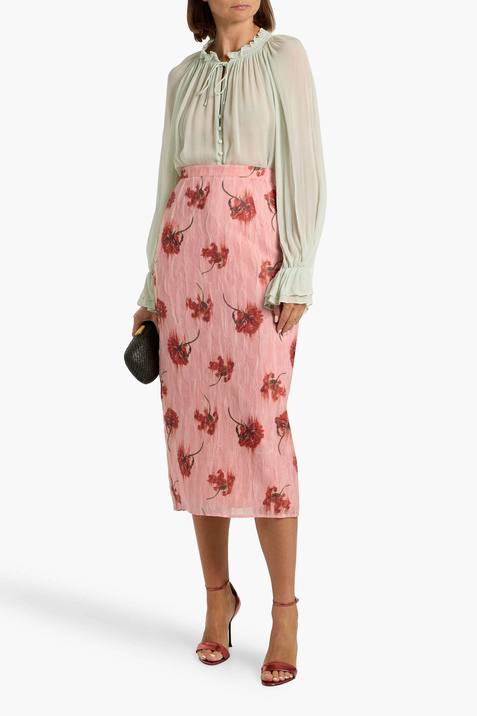 Emilia Wickstead Lorelei floral-print crinkled-organza midi skirt