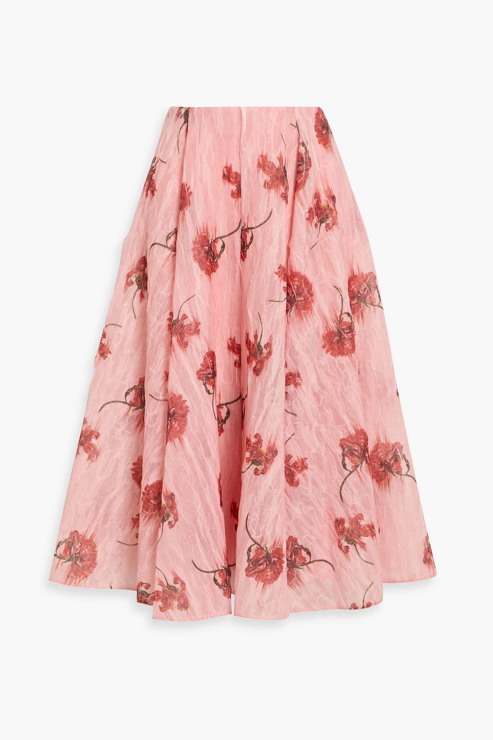 Emilia Wickstead Circeii Floral-print Crinkled-organza Midi Skirt In Pink