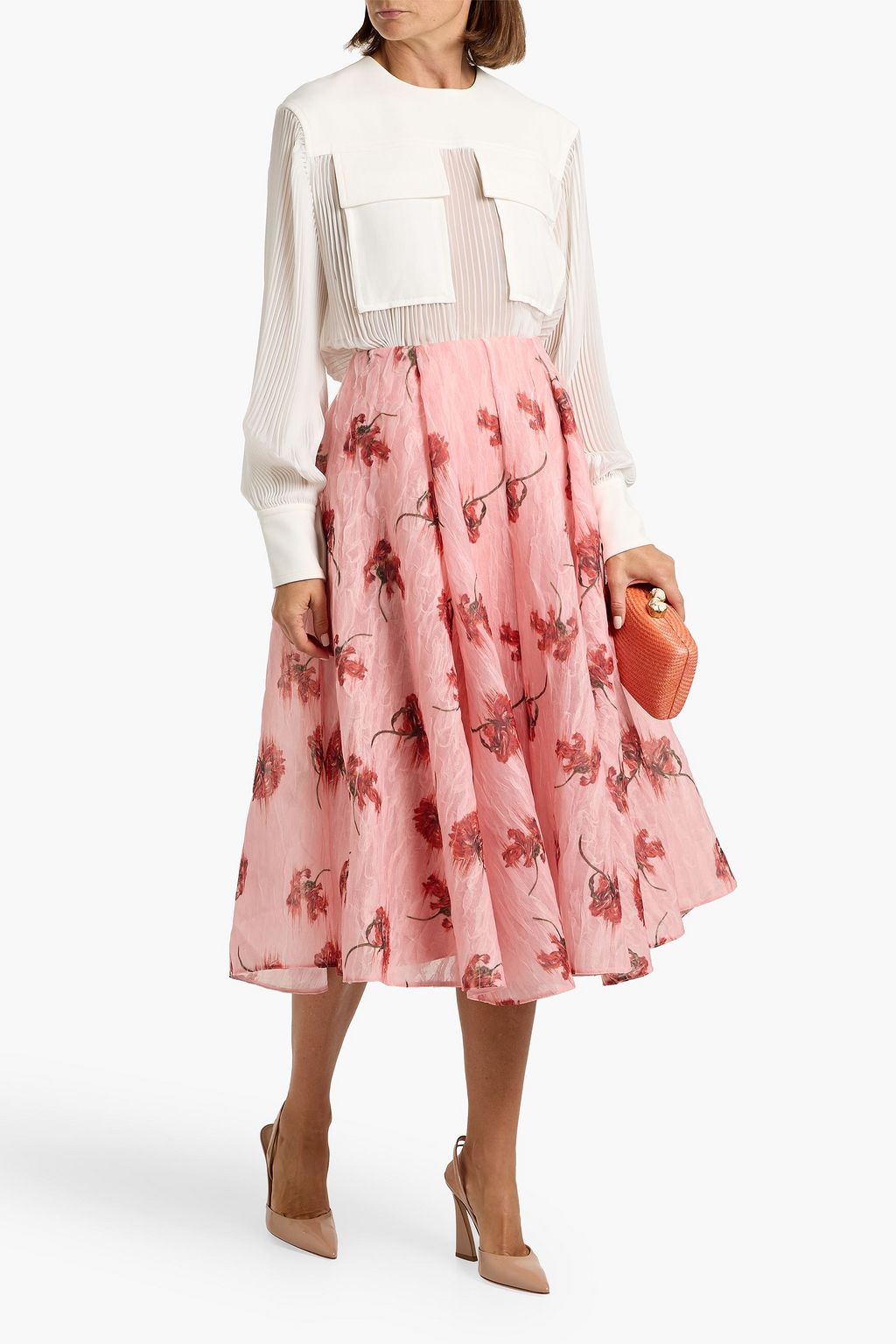 EMILIA WICKSTEAD Circeii floral-print crinkled-organza midi skirt