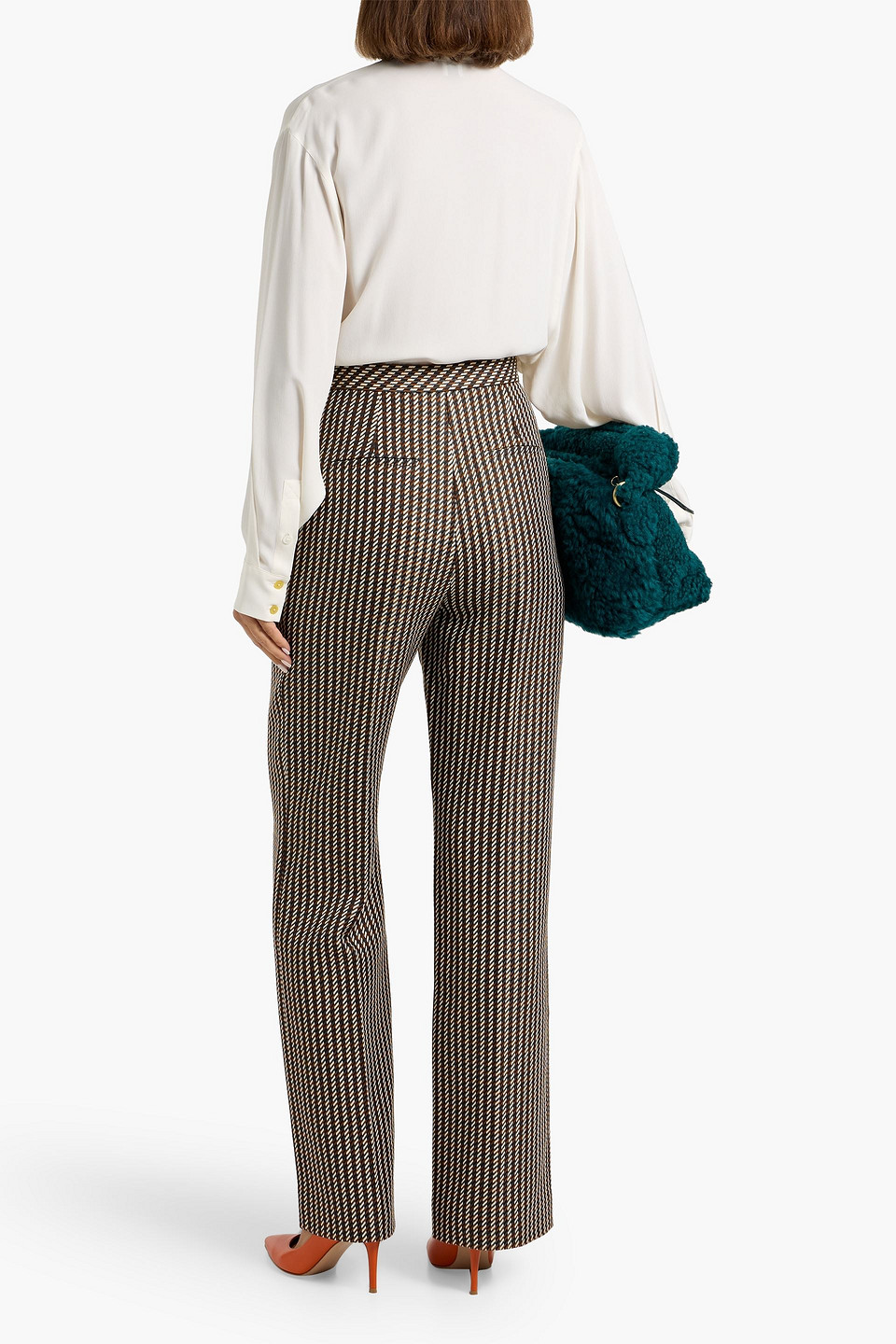Emilia Wickstead Miggy Wool-blend Jacquard Straight-leg Pants In Brown