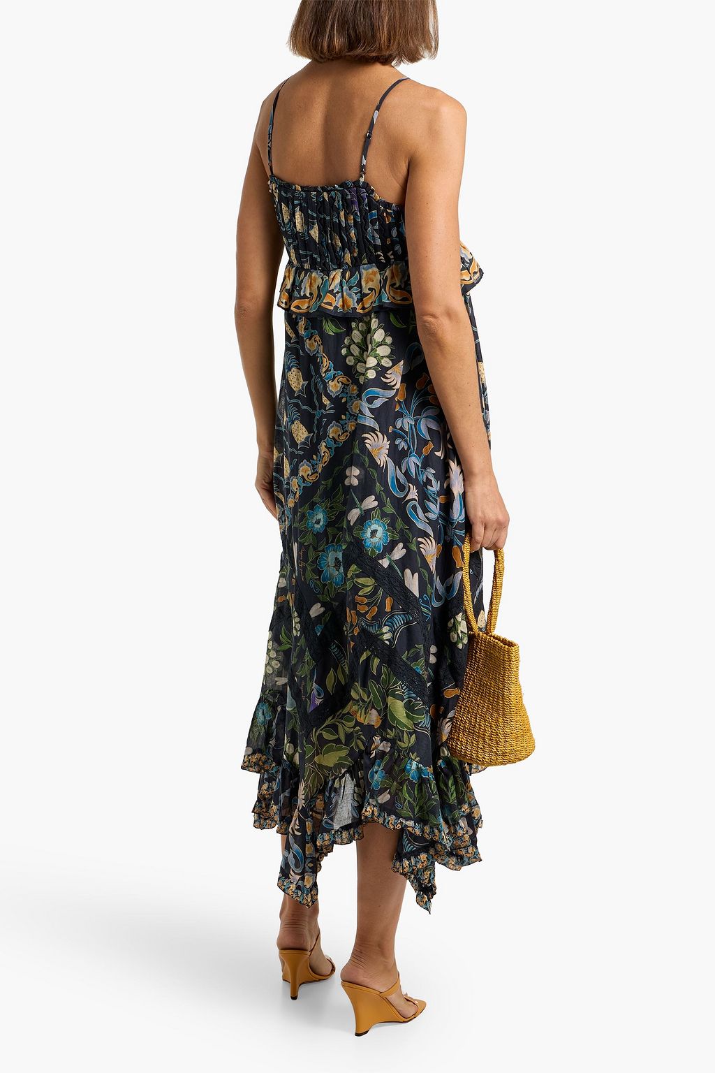 FARM RIO Lace-trimmed printed cotton midi dress | THE OUTNET