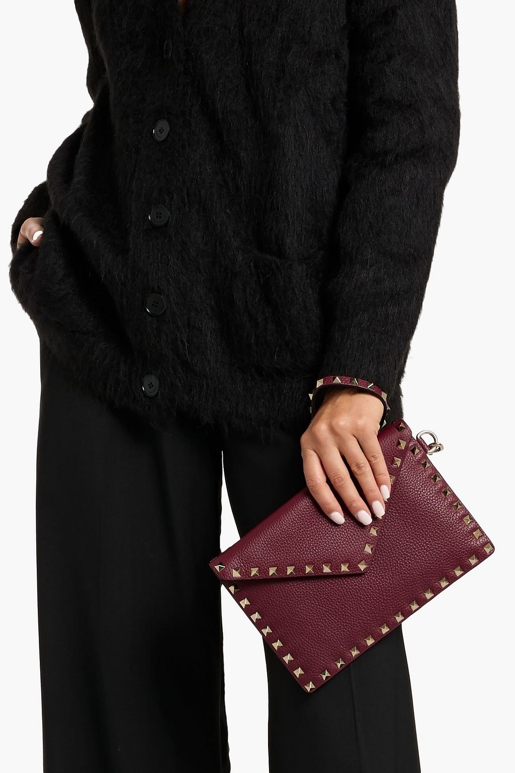 VALENTINO GARAVANI Rockstud pebbled-leather pouch