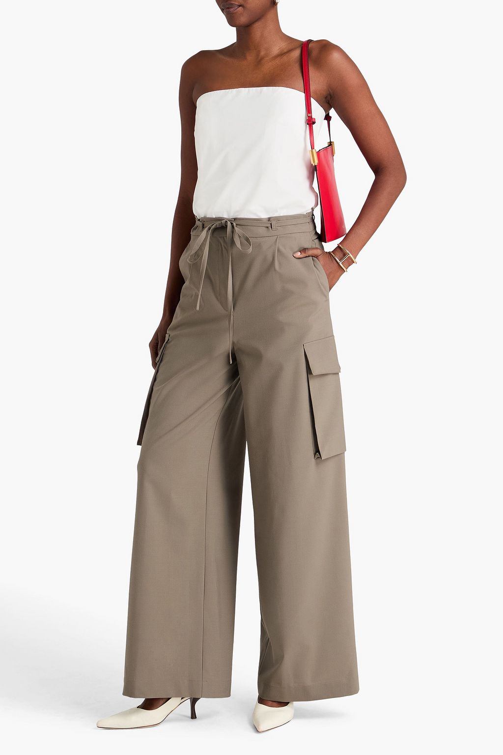 RÓHE بنطال كارجو من قماش الكانفاس بكسرات