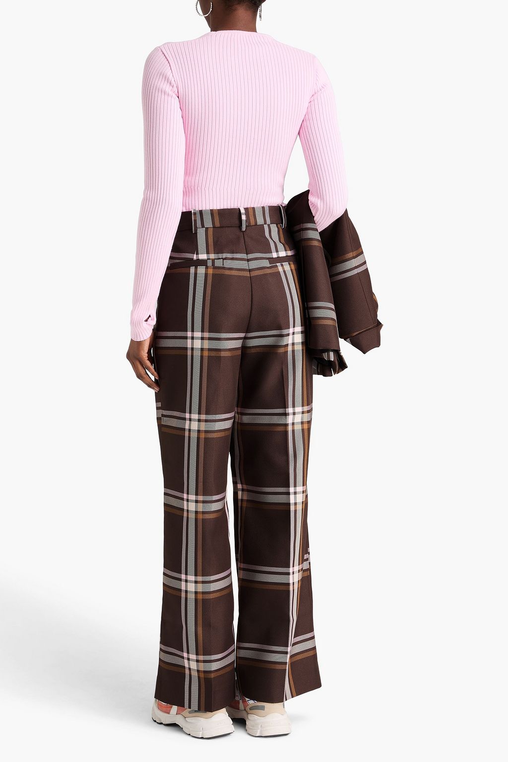 STINE GOYA Pleated checked twill wide-leg pants