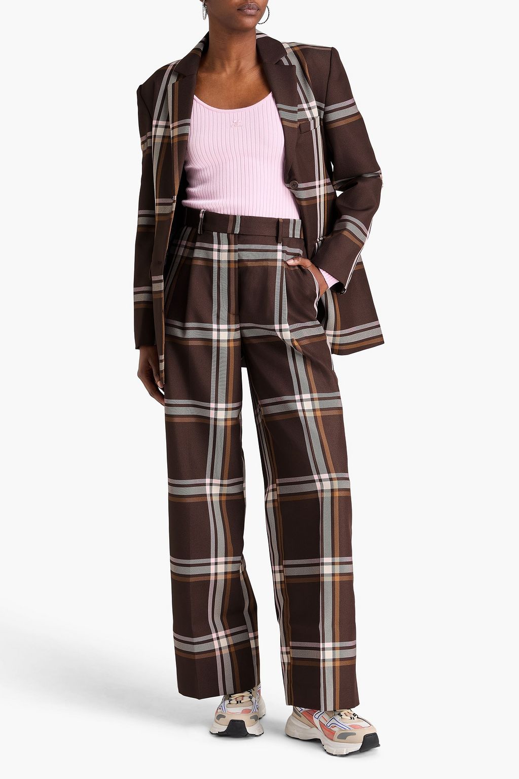 STINE GOYA Pleated checked twill wide-leg pants