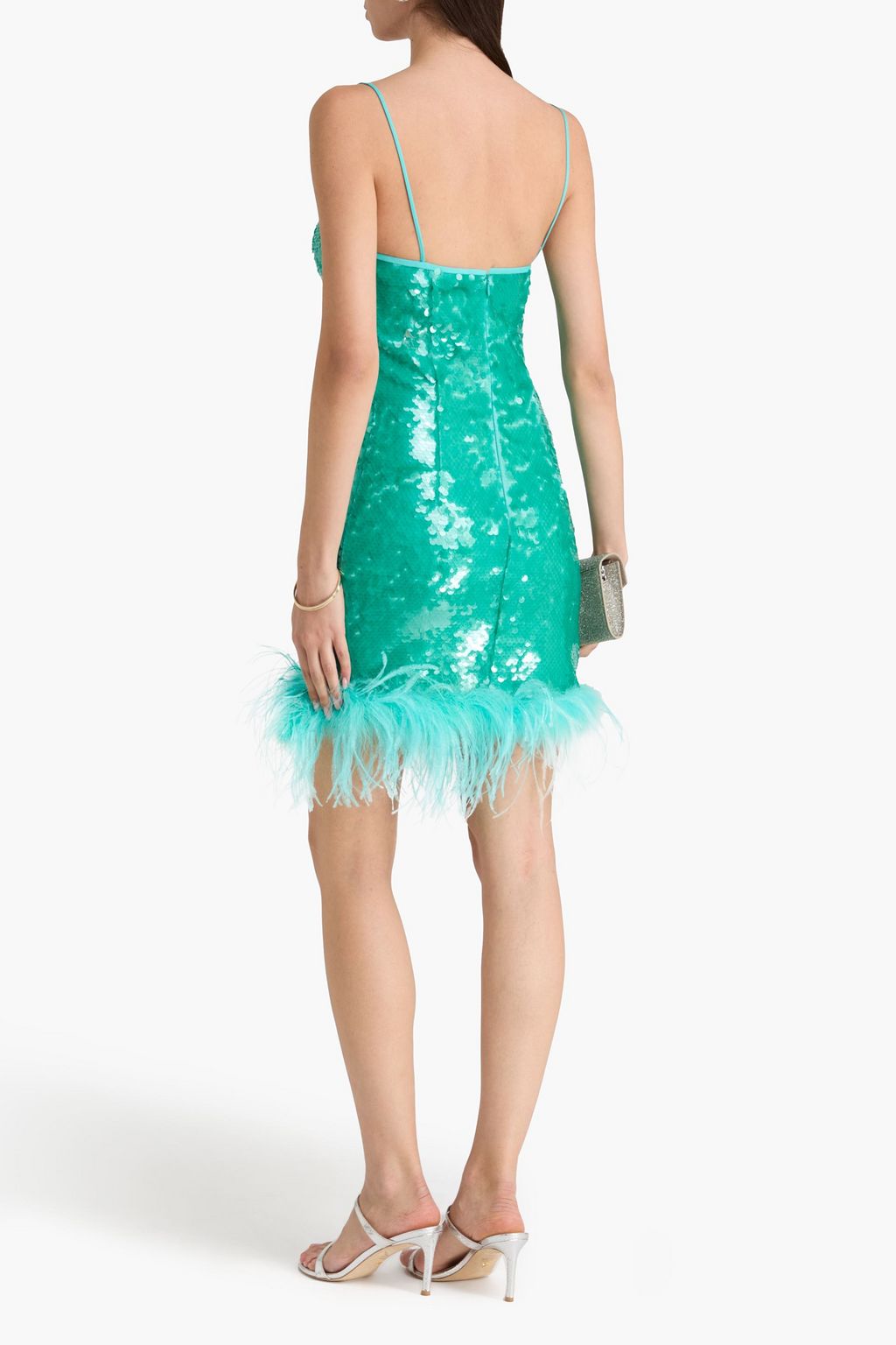 GIUSEPPE DI MORABITO Feather-trimmed sequined tulle mini dress