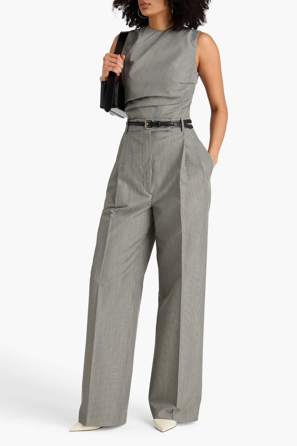 RÓHE بنطال بأرجل مستقيمة من الصوف بطبعة مربعات