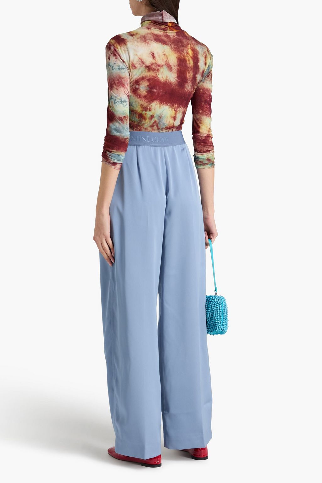 STINE GOYA Pleated satin-twill wide-leg pants