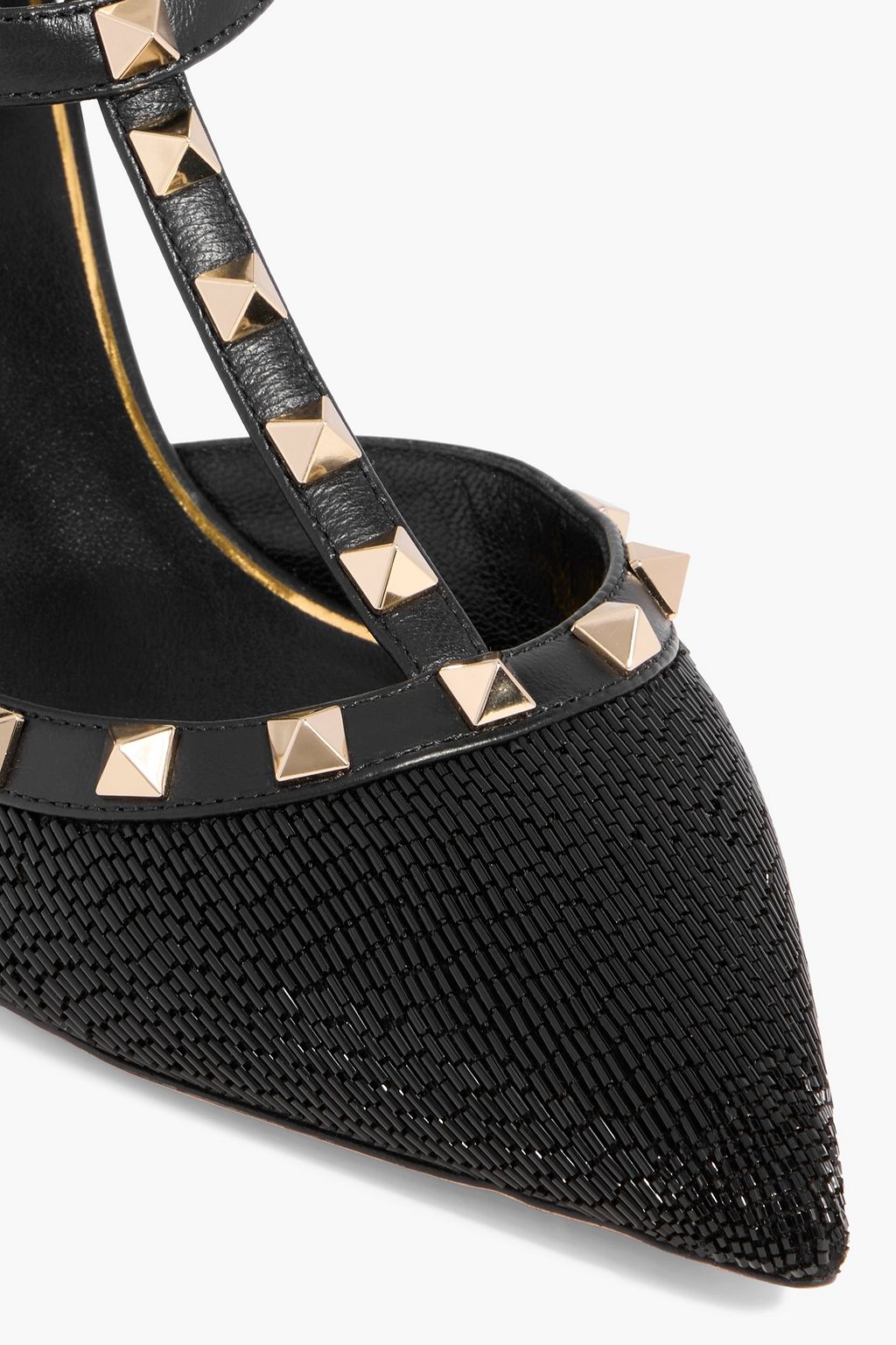 VALENTINO GARAVANI Rockstud beaded satin and leather pumps