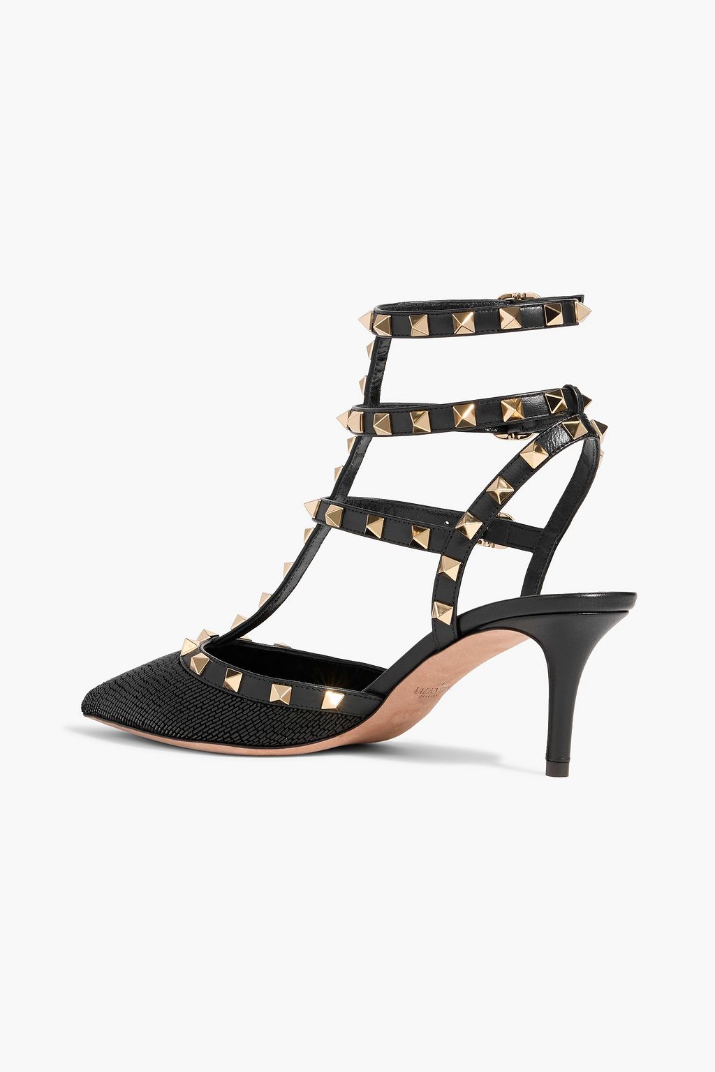 VALENTINO GARAVANI Rockstud beaded satin and leather pumps