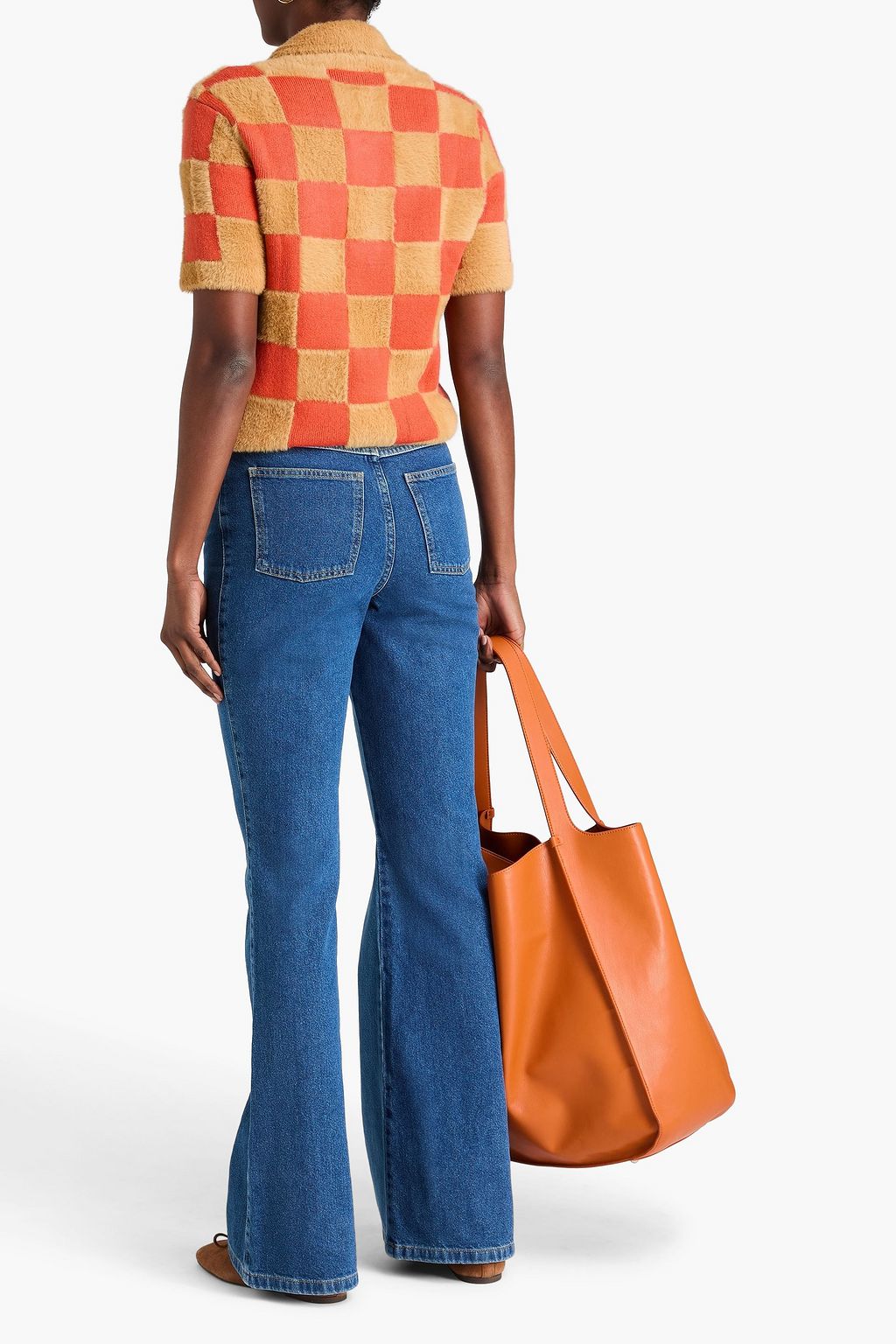 STINE GOYA Two-tone high-rise flared jeans