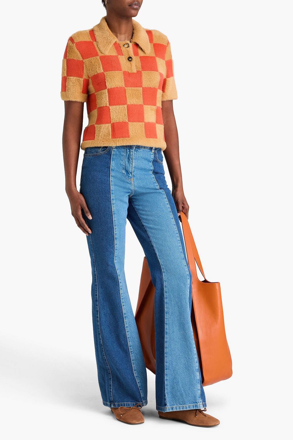 STINE GOYA Two-tone high-rise flared jeans