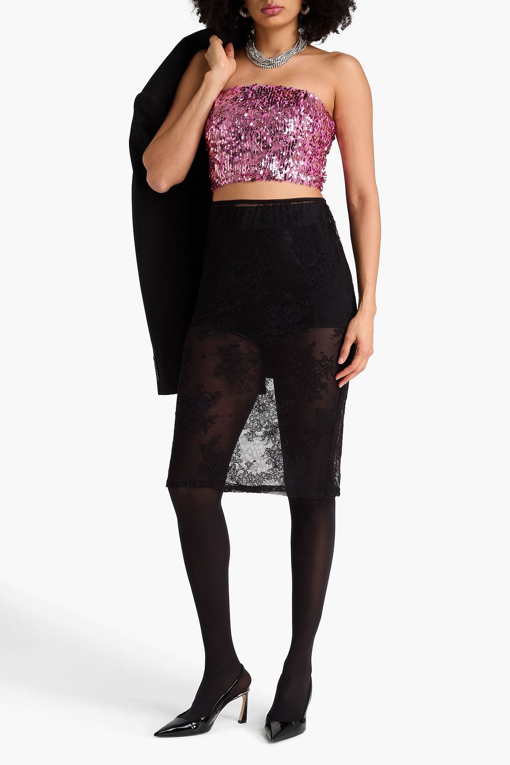 ROTATE BIRGER CHRISTENSEN Strapless cropped sequined tulle top