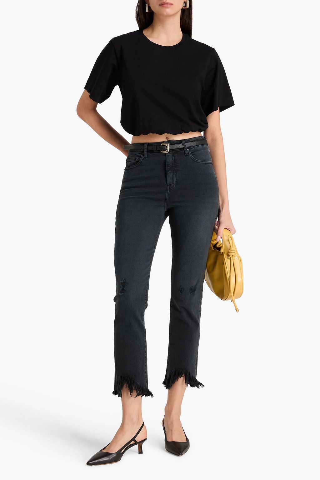 SIMKHAI Cropped cotton-blend jersey T-shirt