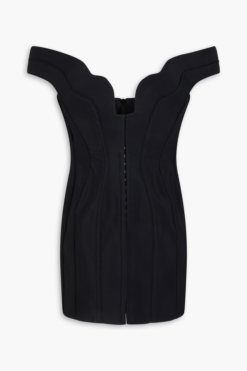 Mugler Ruched Twill Maxi Dress In Black