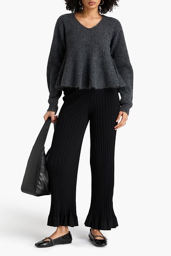 BY MALENE BIRGER بنطال بقصة واسعة من الأسفل من مزيج من القطن بتصميم مضلّع