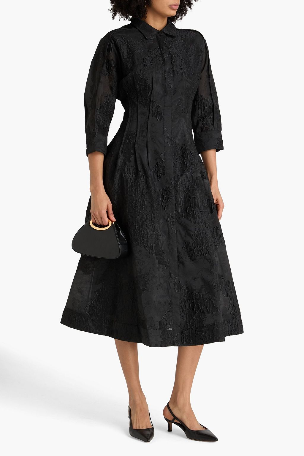 SIMKHAI Pintucked cloqué midi shirt dress