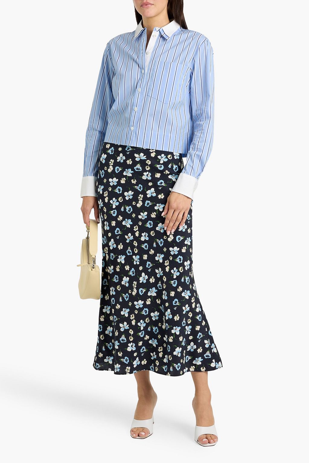 VERONICA BEARD Maia cropped striped cotton-blend poplin shirt