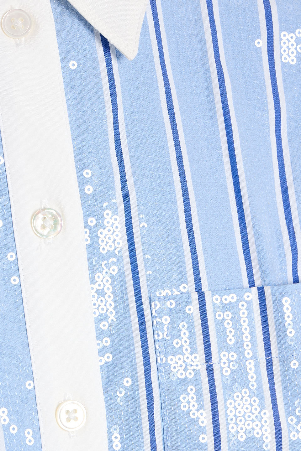 Veronica Beard Maia Cropped Sequin-embellished Striped Cotton-poplin Shirt In Blue