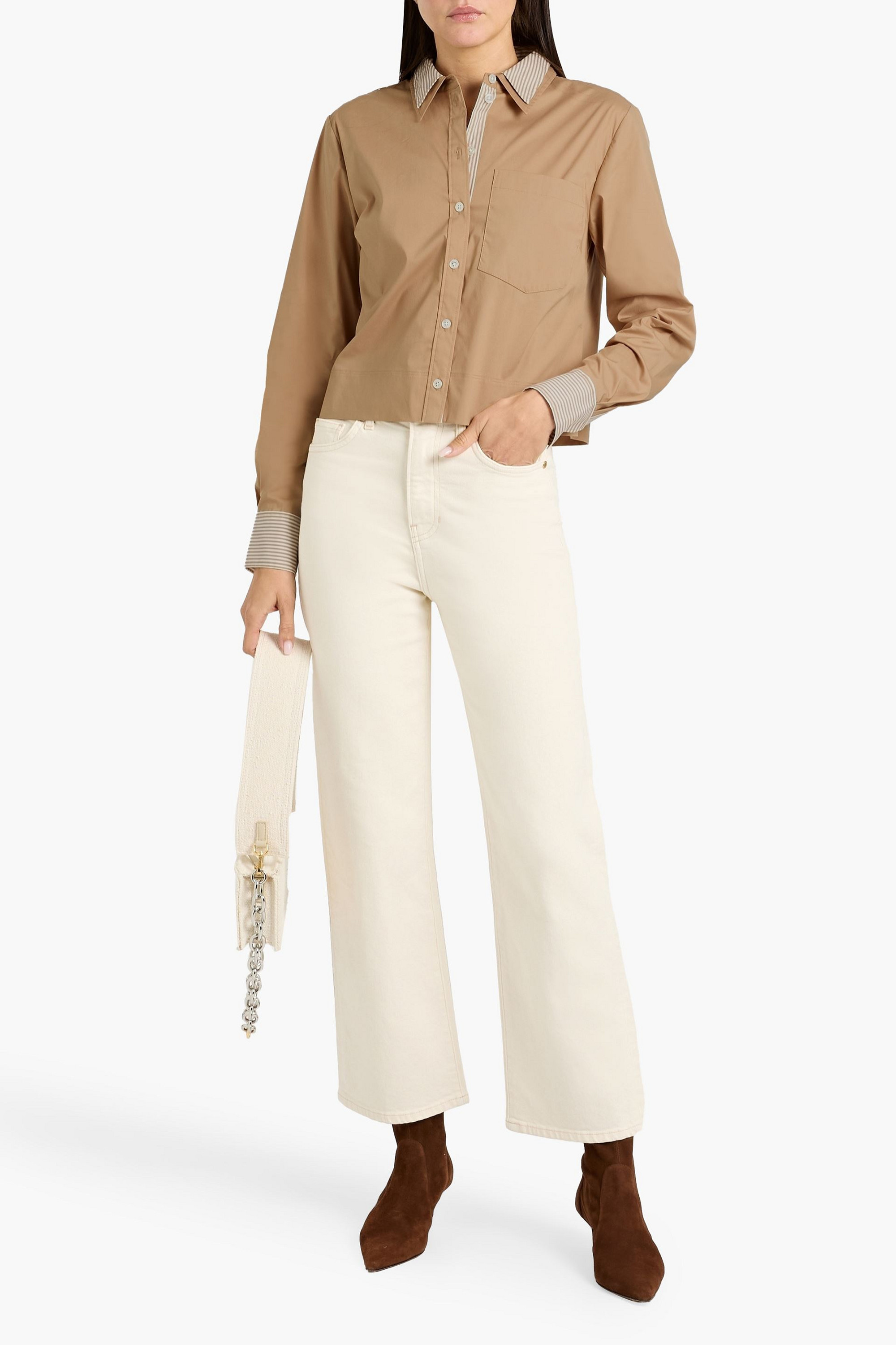 Veronica Beard Maia cropped layered cotton-blend poplin shirt