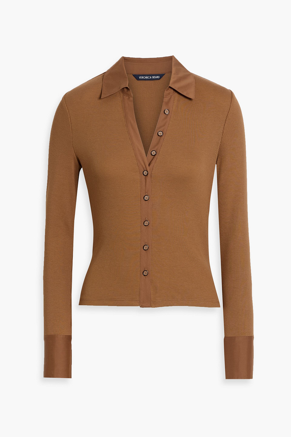 Veronica Beard Scottie Poplin-trimmed Ribbed Pima Cotton-blend Shirt In Multi