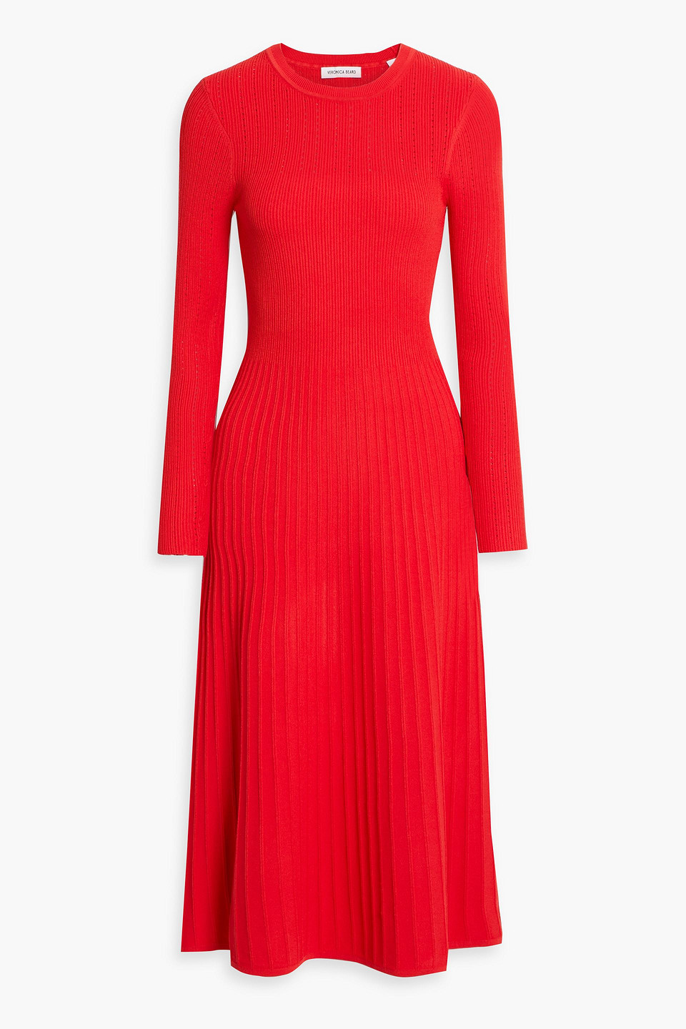 Veronica Beard Nami Pointelle And Ribbed-knit Midi Dress In Red