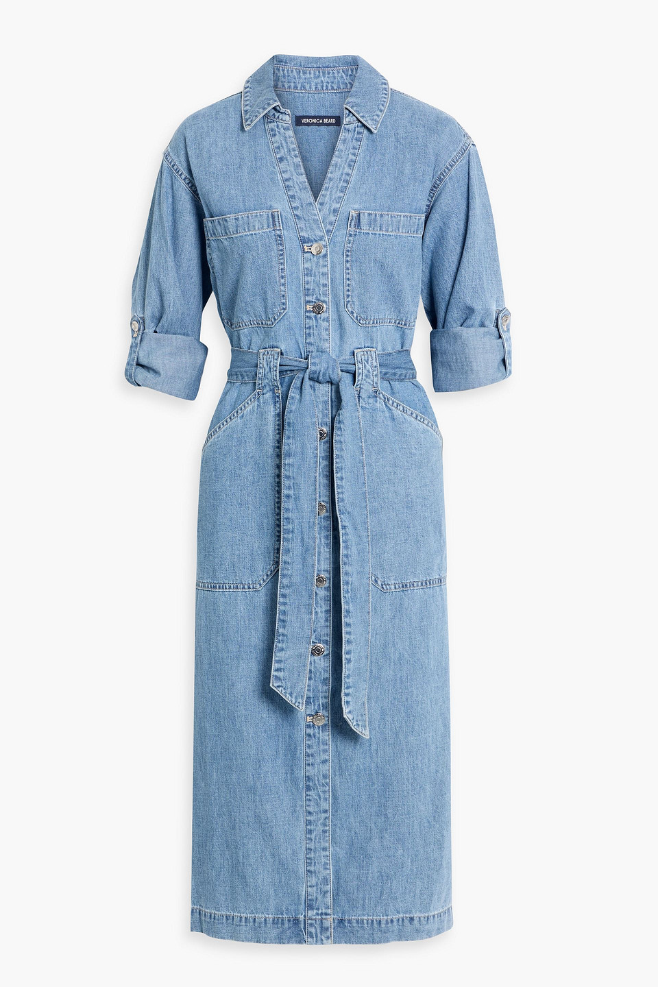Veronica Beard Evelyn Belted Denim Midi Shirt Dress In Blue