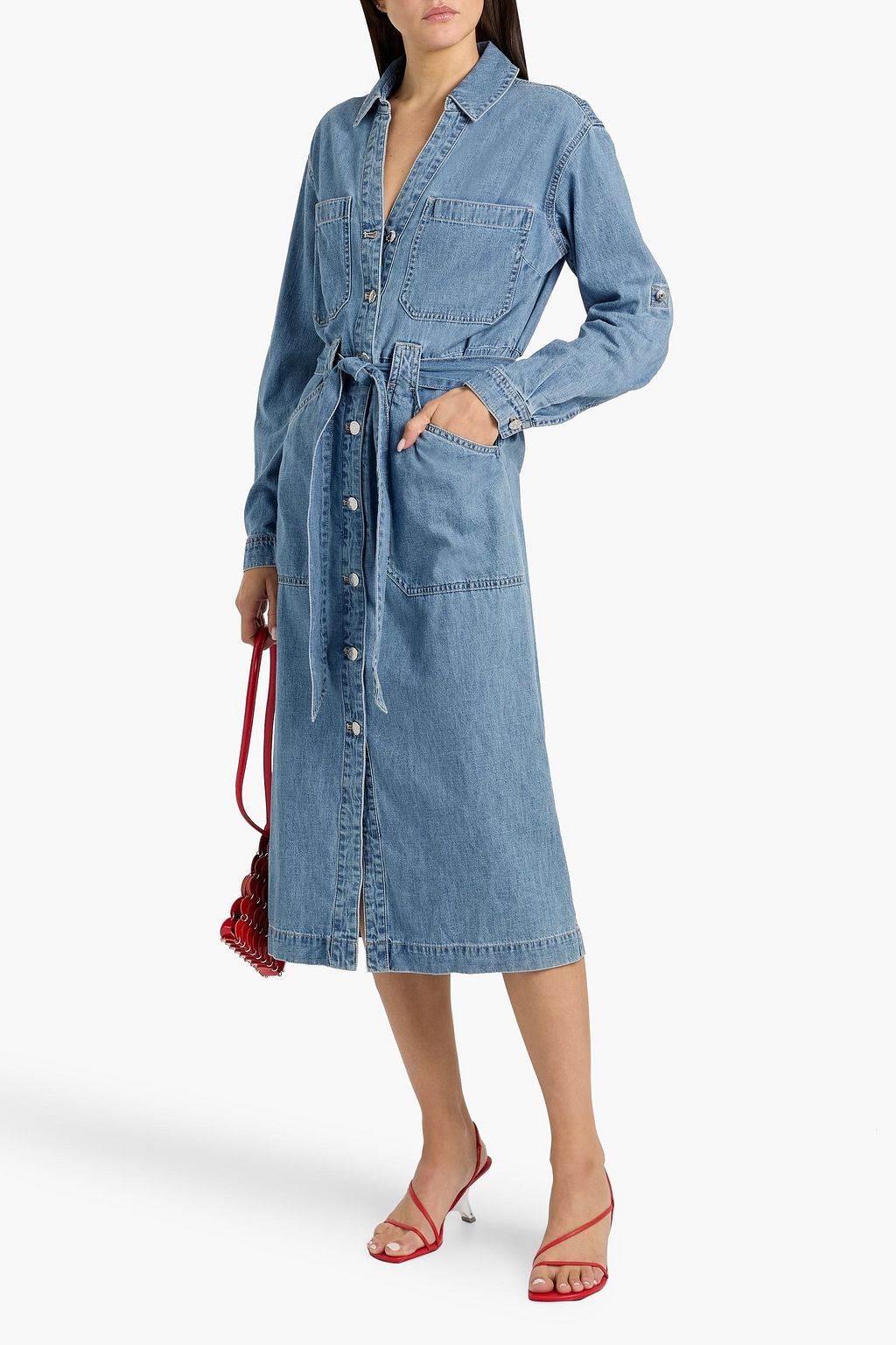 ワンピース herlipto Belted Denim Effect Shirt Dress Herlipto Belted Denim Effect Shirt Dress ワンピース herlipto