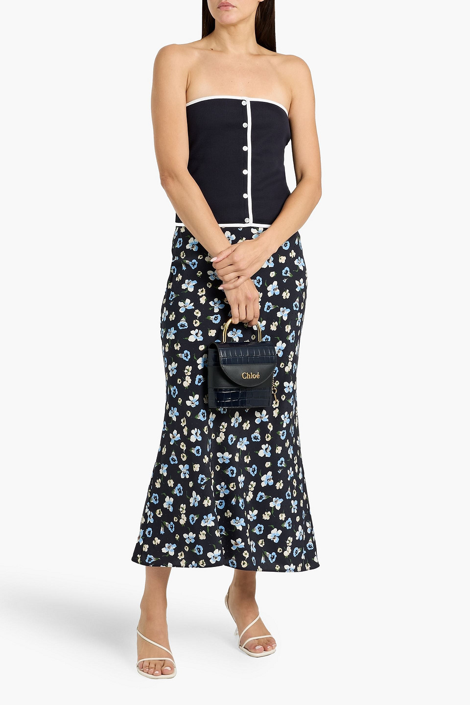  Veronica Beard - Midirock „clover“ Aus Jacquard Aus Einer Seidenmischung Mit Floralem Print - Blau - Us 2 