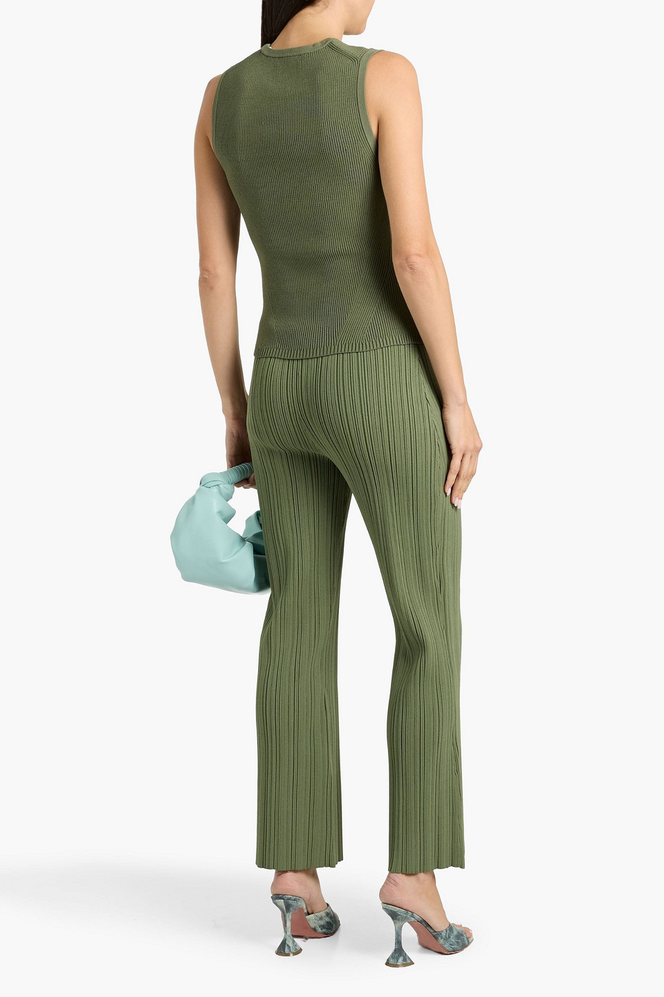 Veronica Beard Sid Ribbed-knit Top In Green
