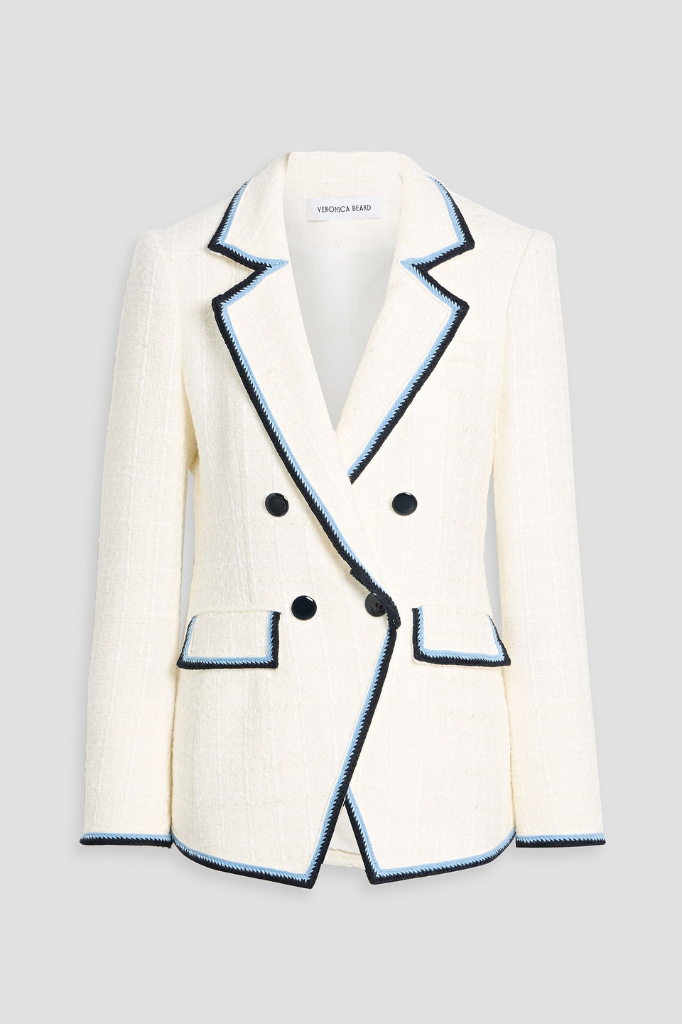 Veronica Beard Taja Dickey Double-breasted Embroidered Cotton-blend Tweed Blazer In White