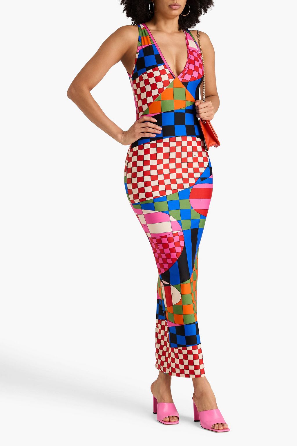 PUCCI فستان طويل من الجيرسي المطاط مزين بطبعات