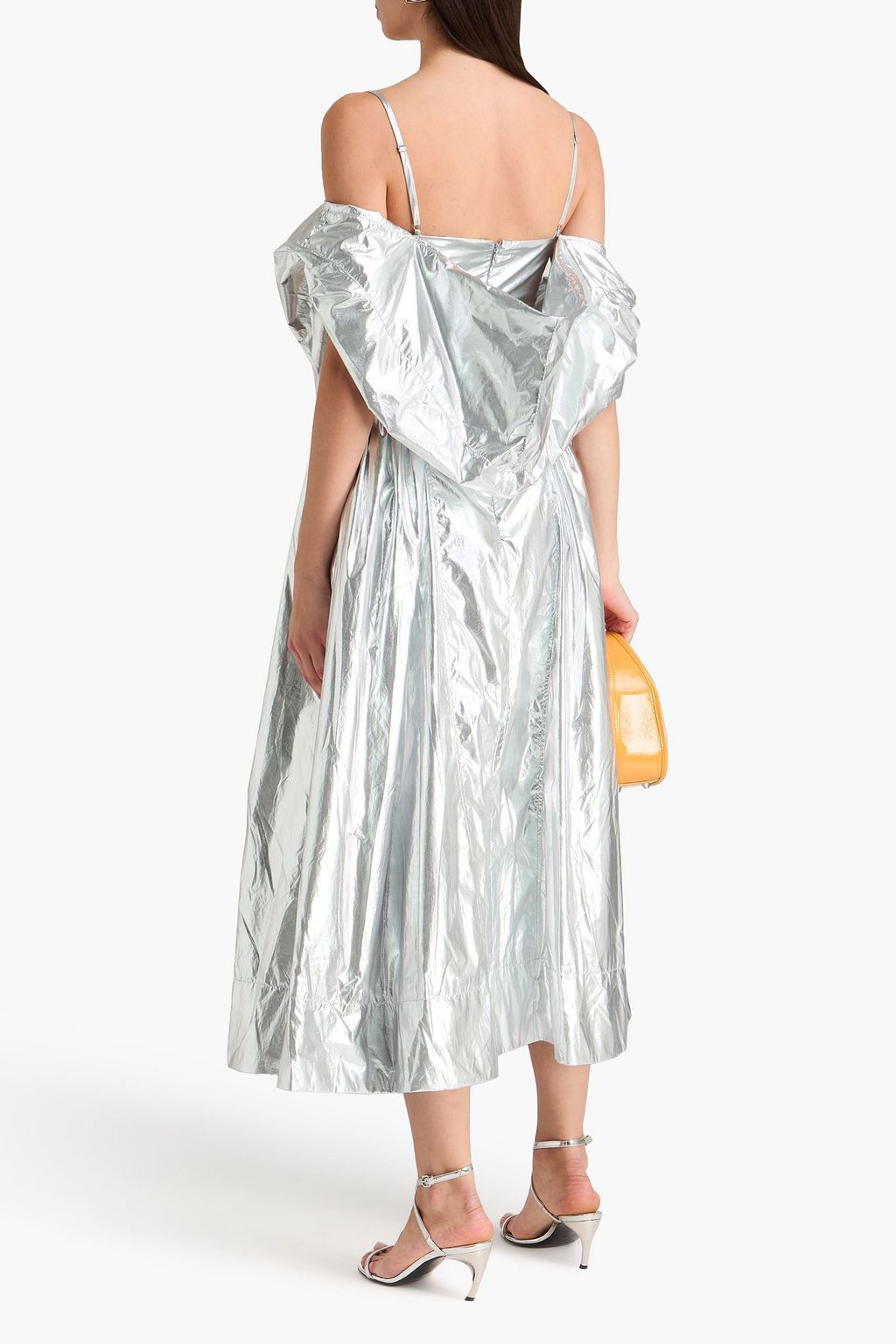 REJINA PYO Dora cold-shoulder lamé midi dress