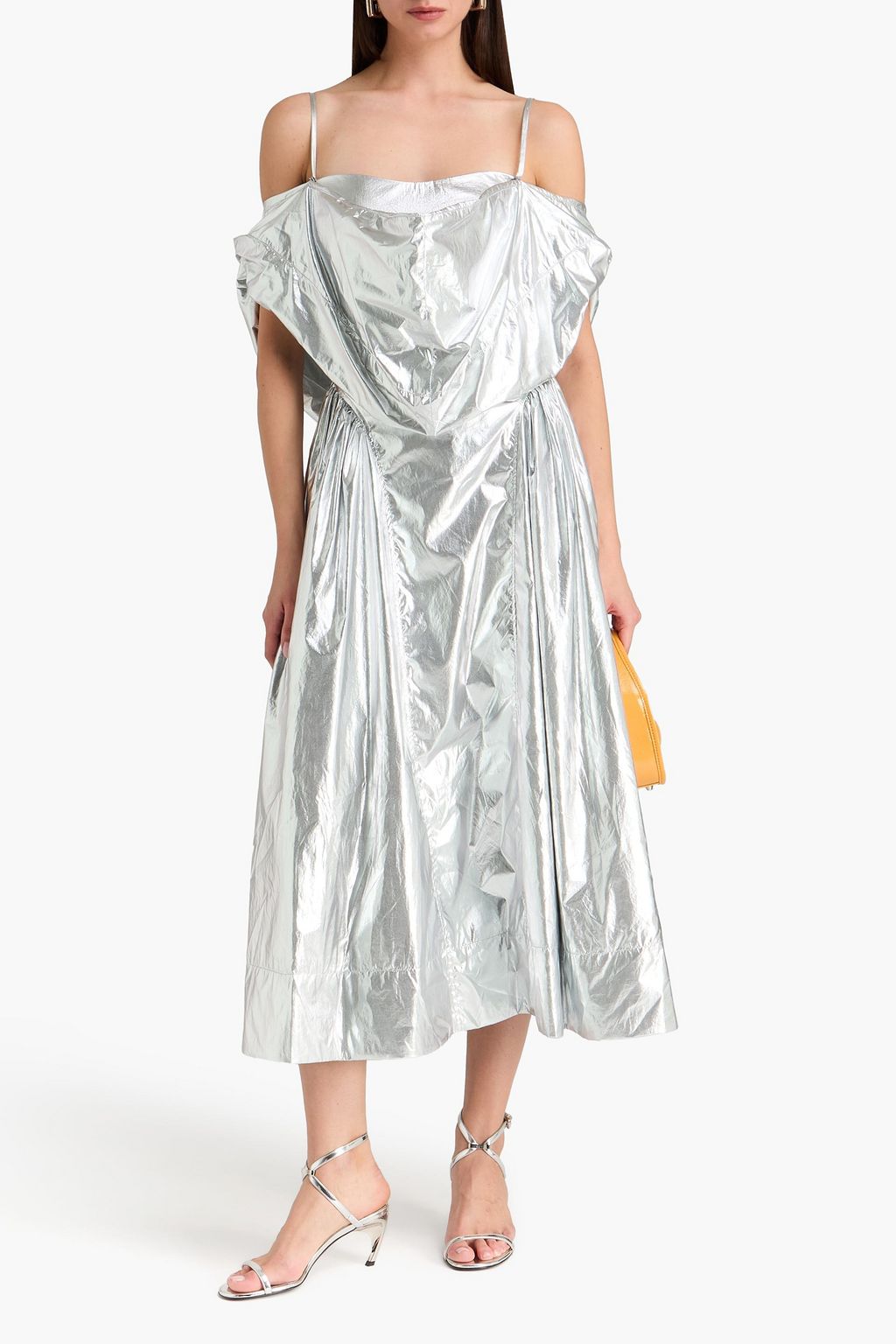 REJINA PYO Dora cold-shoulder lamé midi dress