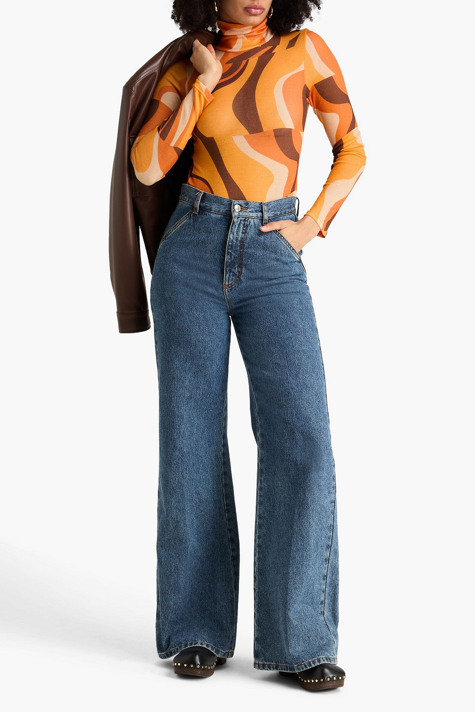  Rejina Pyo - Rollkragenoberteil Aus Lyocell Mit Print - Orange - Xs 