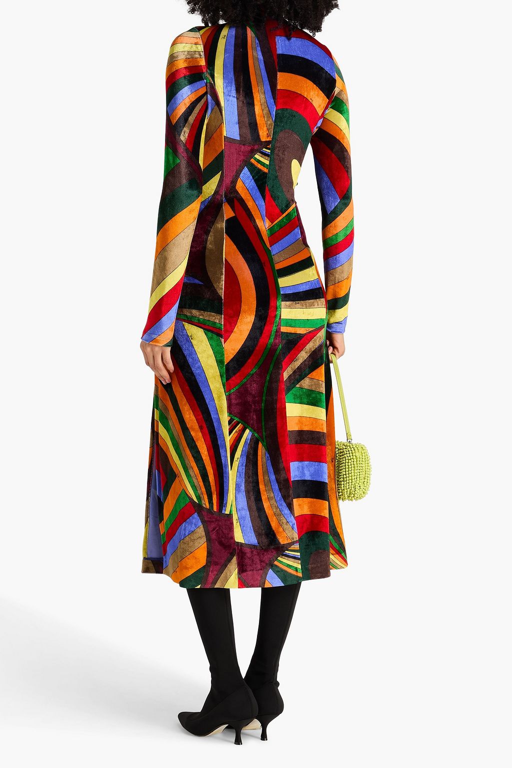 PUCCI فستان متوسط الطول بياقة عالية من المخمل المطاط مزين بطبعات