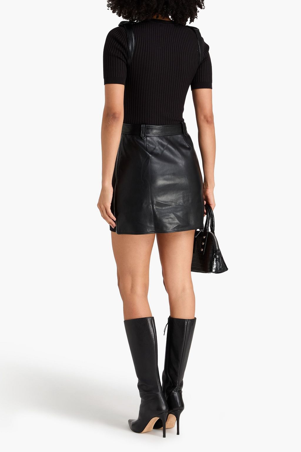 SIMKHAI Anisa belted ribbed knit-paneled mini dress